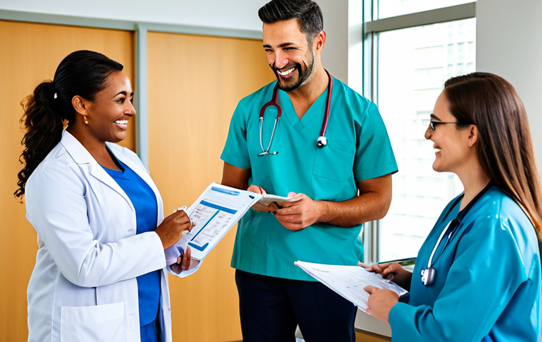 **

"A diverse team of healthcare professionals (doctor, nurse, pharmacist) in a brightly lit, modern hospital meeting room, reviewing patient charts and collaborating.  Everyone is smiling and engaged in discussion. fully clothed, appropriate attire, professional setting, safe for work, perfect anatomy, natural proportions, family-friendly, well-formed hands, proper finger count, natural body proportions."

**