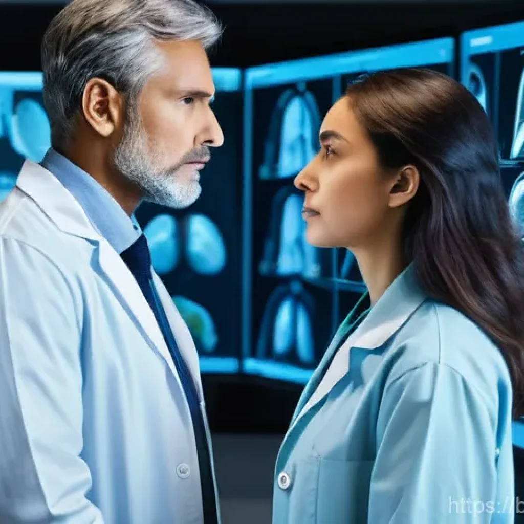 의학 연구와 실무의 연결점 - **AI-Assisted Precision Diagnosis:**
    "A team of diverse healthcare professionals, including a ra...