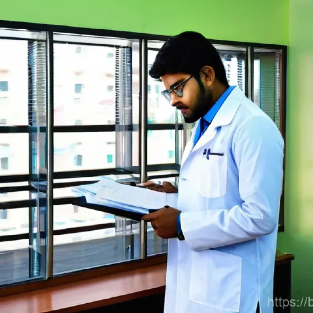 의사 자격증 관련 규정 - **Prompt:** A determined young Bengali doctor, dressed in a crisp white lab coat over professional a...