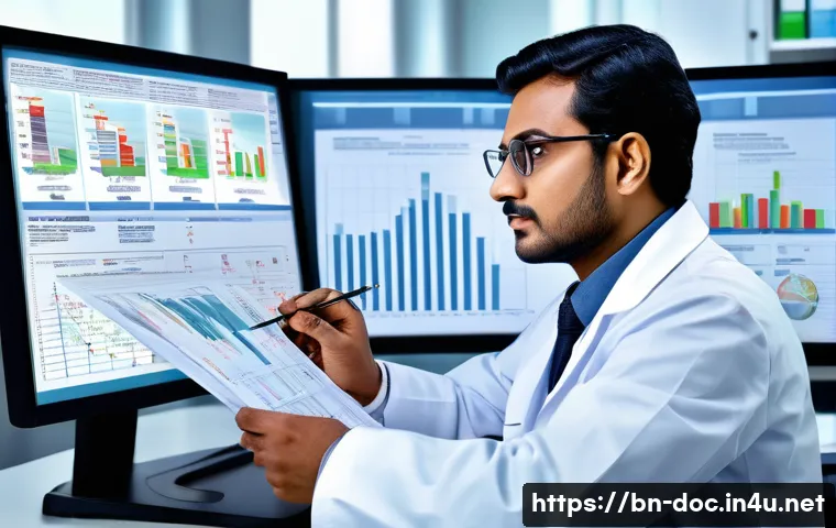 의학 논문 비평 및 해석법 - A detailed and professional illustration of a Bengali medical researcher thoughtfully analyzing a sc...