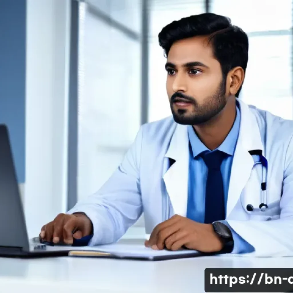 의사 연봉 협상 실패 사례 - A confident Bengali male doctor in his early 30s, wearing professional medical attire including a wh...