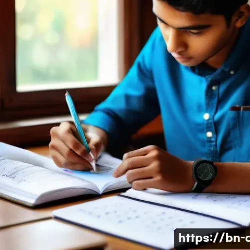 의사 국가시험 준비 꿀팁 - A focused Bengali medical student studying at a wooden desk, surrounded by neatly organized textbook...