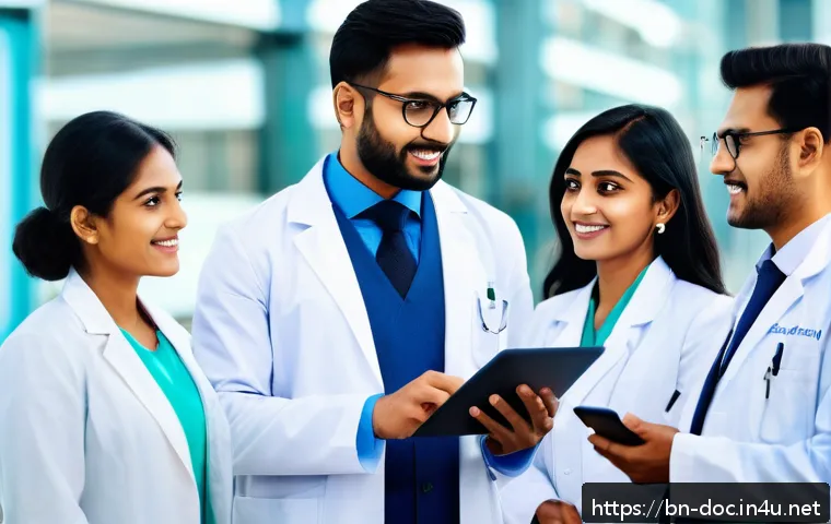 의사 네트워킹 전략 - A professional networking scene among Bengali doctors in a modern conference setting, featuring dive...