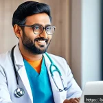 의료 마케팅과 의사의 역할 - A professional Bengali male doctor in a modern clinic setting, engaging warmly with a diverse group ...