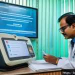 의료 현장에서 겪는 사례 정리 - A modern healthcare clinic in Bangladesh showcasing the seamless use of digital health records (EHR)...