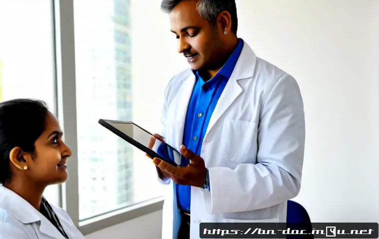 의사 경력 전환 성공담 - Photorealistic success story of a middle-aged Bangladeshi former physician thriving in a new healthc...