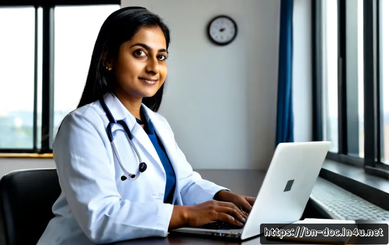 의사 커리어 전환 후 성공담 - Photorealistic Bengali female former doctor in her early 40s thriving in a new healthcare technology...